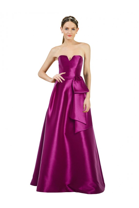 Discount Sleeveless V-Neck Long Satin Bridesmaid Dress / Prom Dress with Bow Waist