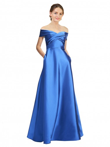Discount Sleeveless Off the Shoulder Ball Gown Formal Satin Bridesmaid Dress / Prom Dress