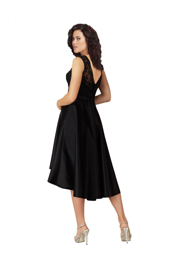 Discount Short High Low Satin Cocktail Bridesmaid Dress with a Beaded and Embroidered Bodice