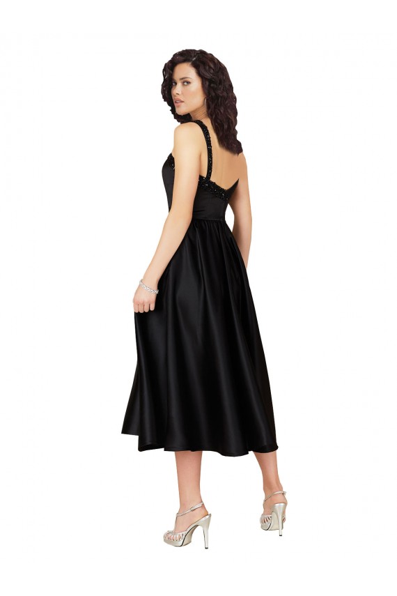 Discount Short Cocktail Length Square Neck Satin Bridesmaid Dress / Prom Dress with Beading