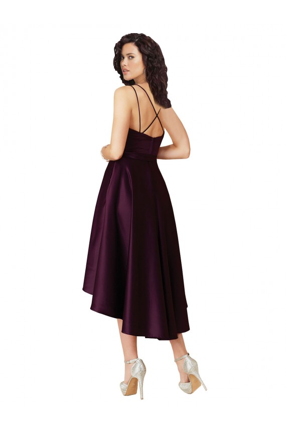 Discount Elegant High Low Satin Bridesmaid Dress / Prom Dress with Criss Cross Back