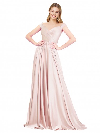 Discount A-Line Off the Shoulder Sweetheart Formal Satin Bridesmaid Dress / Prom Dress