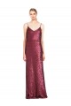 Discount High Neck Halter Long Slim Formal Sequin Bridesmaid Dress / Prom Dress with V-Neck and Blouson Bodice