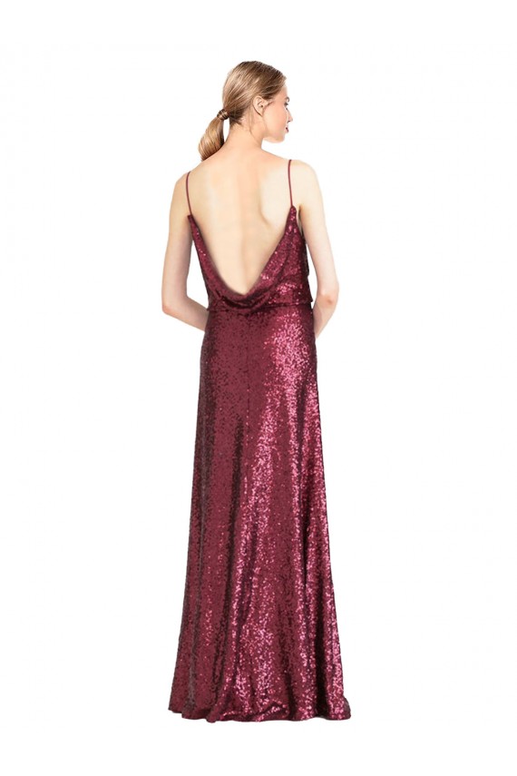 Discount High Neck Halter Long Slim Formal Sequin Bridesmaid Dress / Prom Dress with V-Neck and Blouson Bodice