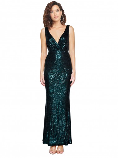 Discount V-Neck Full Length Formal Sequin Bridesmaid Dress / Prom Dress with Draped Back