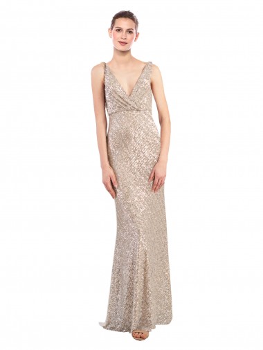 Discount Faux Surplice V-Neck Slim Formal Sparkling Sequin Bridesmaid Dress / Prom Dress