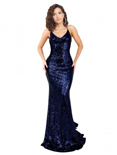 Discount Mermaid V-Neck Low Back Long Formal Sequin Bridesmaid Dress / Prom Dress