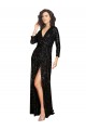 Discount Deep V-Neckline Full Back Long Sleeves Sparkling Formal Sequin Bridesmaid Dress / Prom Dress with High Slit