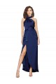 Discount Full Length High Neck Wrap Formal Silky Satin Bridesmaid Dress / Prom Dress with Waist Tie