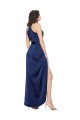 Discount Full Length High Neck Wrap Formal Silky Satin Bridesmaid Dress / Prom Dress with Waist Tie