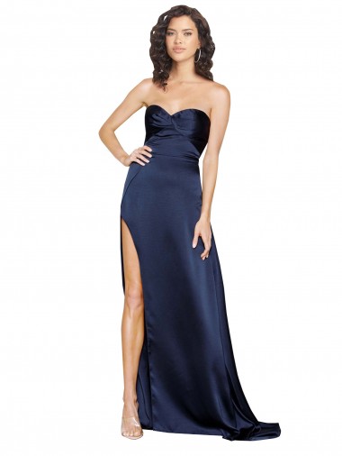 Discount Knotted Sweetheart Formal Silky Satin Bridesmaid Dress / Prom Dress with High Side Split