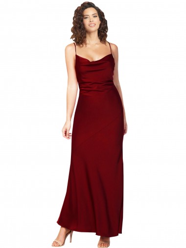 Discount Cowl Neck Low Back Formal Silky Satin Bridesmaid Dress / Prom Dress with Thin Back Straps