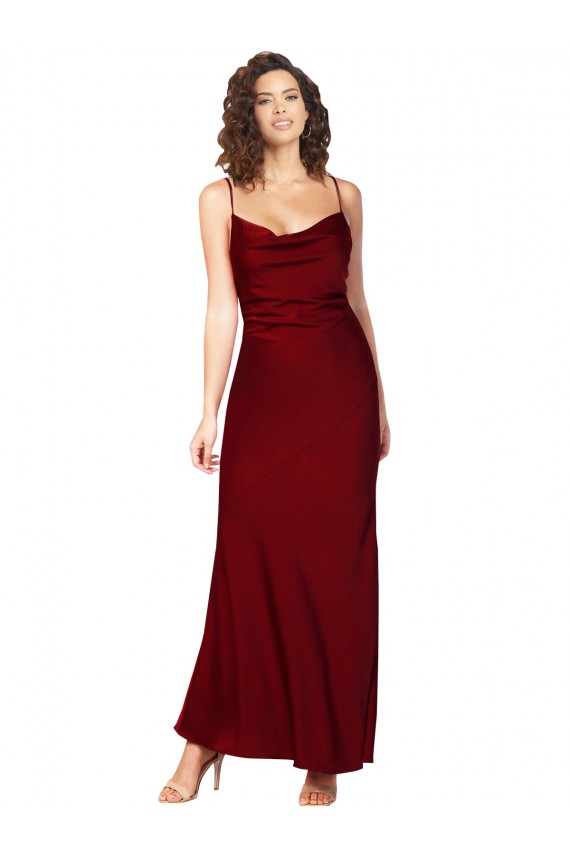 Discount Cowl Neck Low Back Formal Silky Satin Bridesmaid Dress / Prom Dress with Thin Back Straps