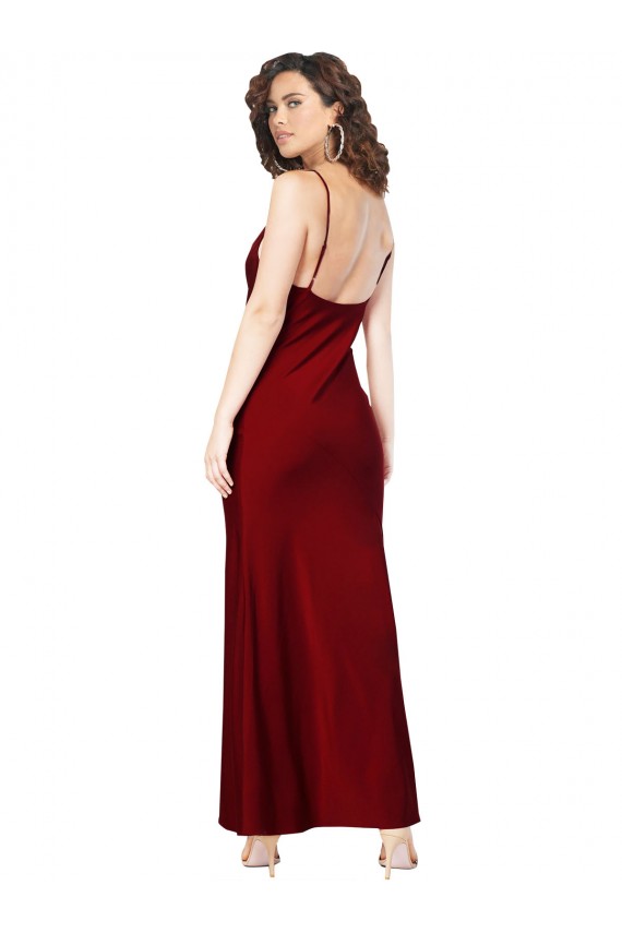 Discount Cowl Neck Low Back Formal Silky Satin Bridesmaid Dress / Prom Dress with Thin Back Straps