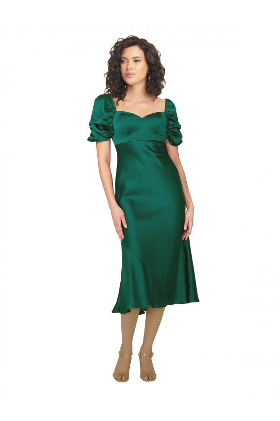 Discount Ruched Sleeve Formal Silky Satin Bridesmaid Dress / Prom Dress