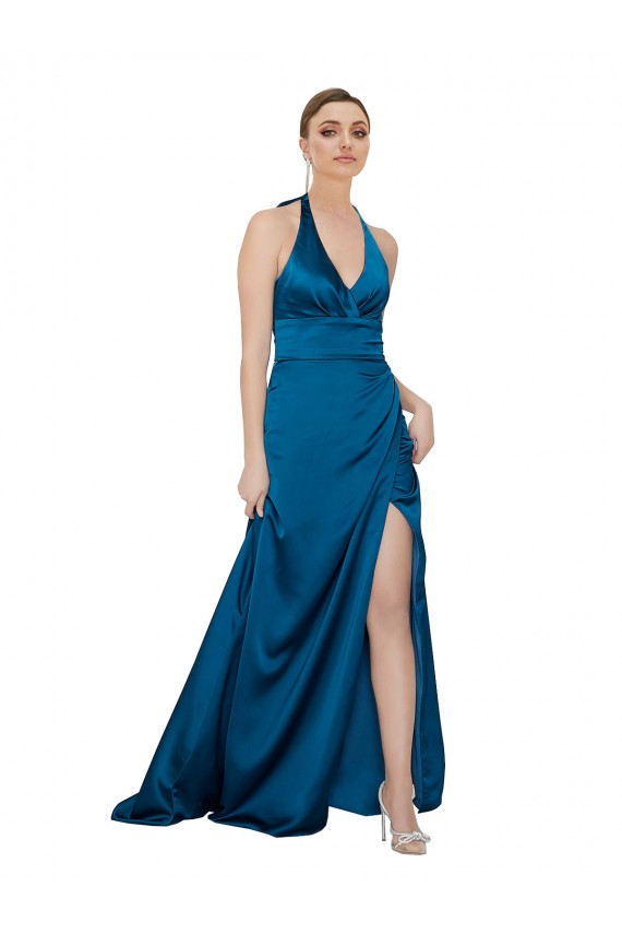 Discount Halter Neck Formal Silky Satin Bridesmaid Dress / Prom Dress