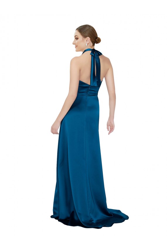 Discount Halter Neck Formal Silky Satin Bridesmaid Dress / Prom Dress