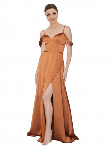 Discount Formal Silky Satin Bridesmaid Dress / Prom Dress with Bustier Bodice