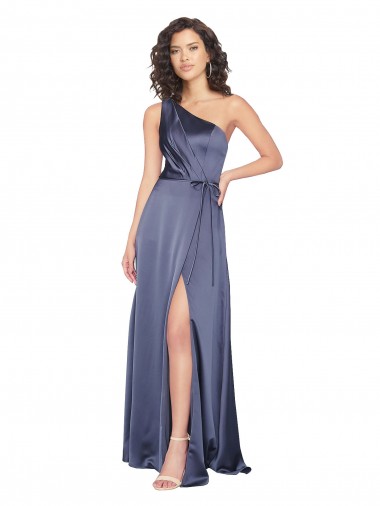 Discount Draped Formal Silky Satin Bridesmaid Dress / Prom Dress with Tied Waist