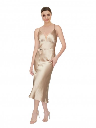 Discount Empire Waist Formal Silky Satin Cocktail Midi Bridesmaid Dress / Prom Dress