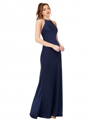Discount High Neck Satin Bridesmaid Dress / Prom Dress with Strappy Back