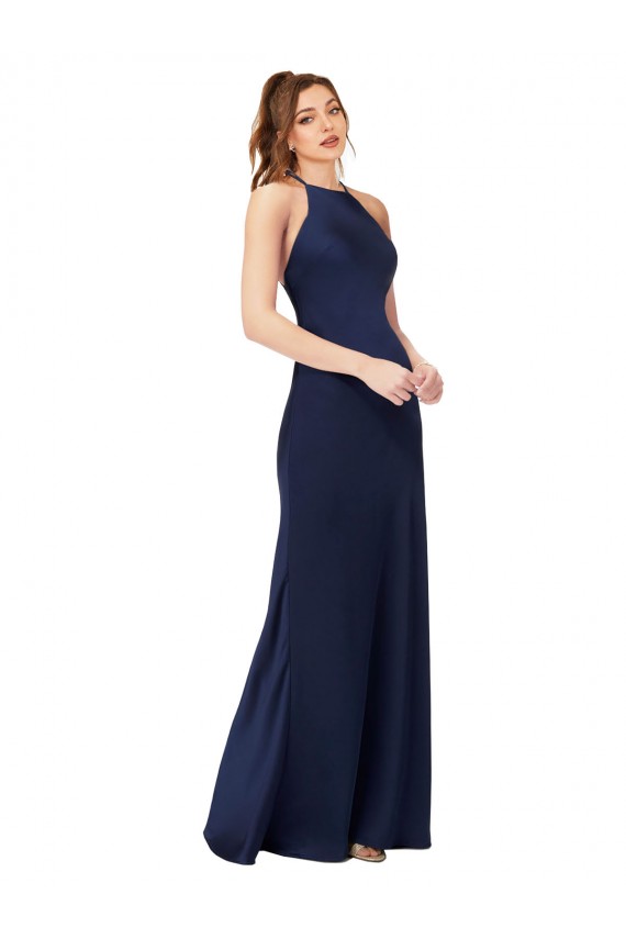 Discount High Neck Satin Bridesmaid Dress / Prom Dress with Strappy Back