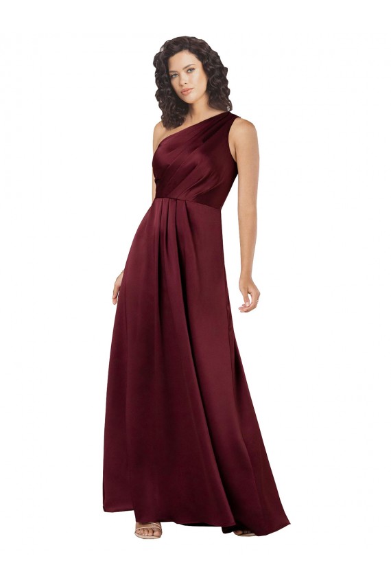 Discount One Shoulder Formal Silky Satin Bridesmaid Dress / Prom Dress with Subtle Pleats