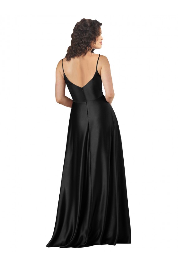Discount Full Length V-Neckline Formal Silky Satin Bridesmaid Dress / Prom Dress with Full Skirt