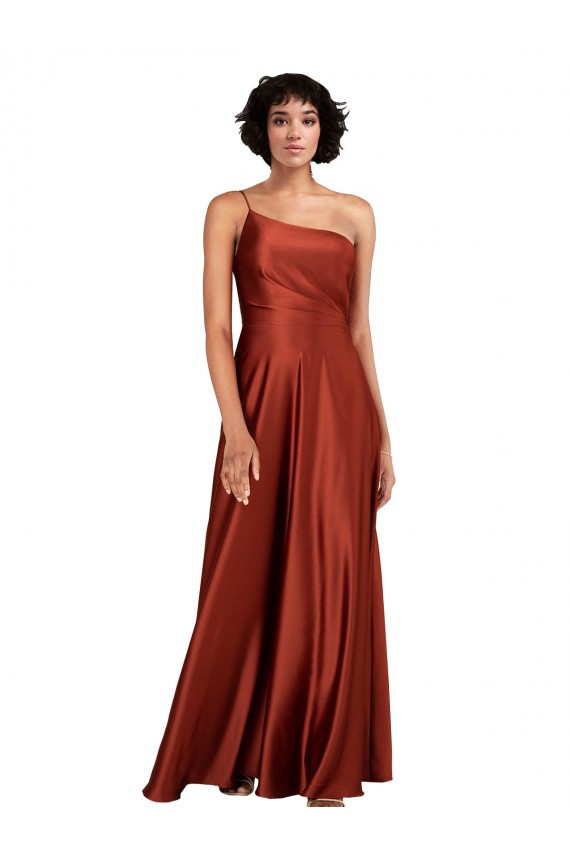 Discount Sophisticated One Shoulder Formal Silky Satin Bridesmaid Dress / Prom Dress with Full Skirt