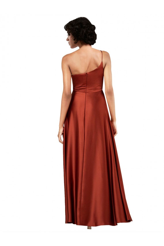 Discount Sophisticated One Shoulder Formal Silky Satin Bridesmaid Dress / Prom Dress with Full Skirt
