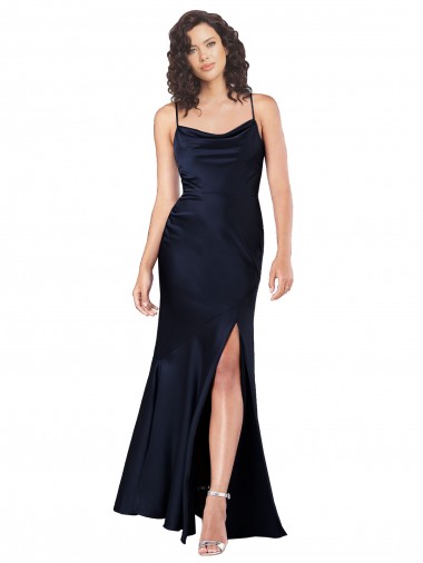 Discount Draped Cowl Neck Formal Silky Satin Bridesmaid Dress / Prom Dress with Skirt Slit