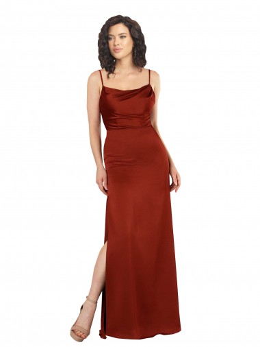 Discount Floor-Length Formal Silky Satin Bridesmaid Dress / Prom Dress with Skirt Slit