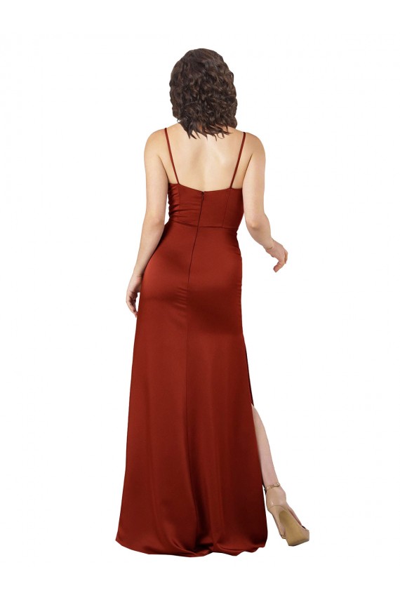 Discount Floor-Length Formal Silky Satin Bridesmaid Dress / Prom Dress with Skirt Slit