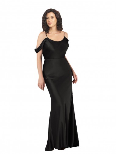 Discount Off the Shoulder Sleeves Formal Silky Satin Bridesmaid Dress / Prom Dress with Skirt Slit