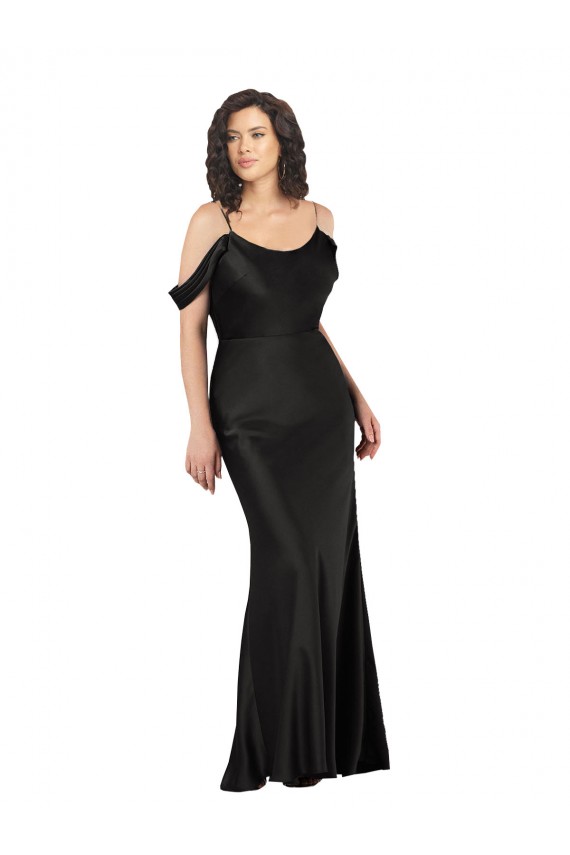 Discount Off the Shoulder Sleeves Formal Silky Satin Bridesmaid Dress / Prom Dress with Skirt Slit