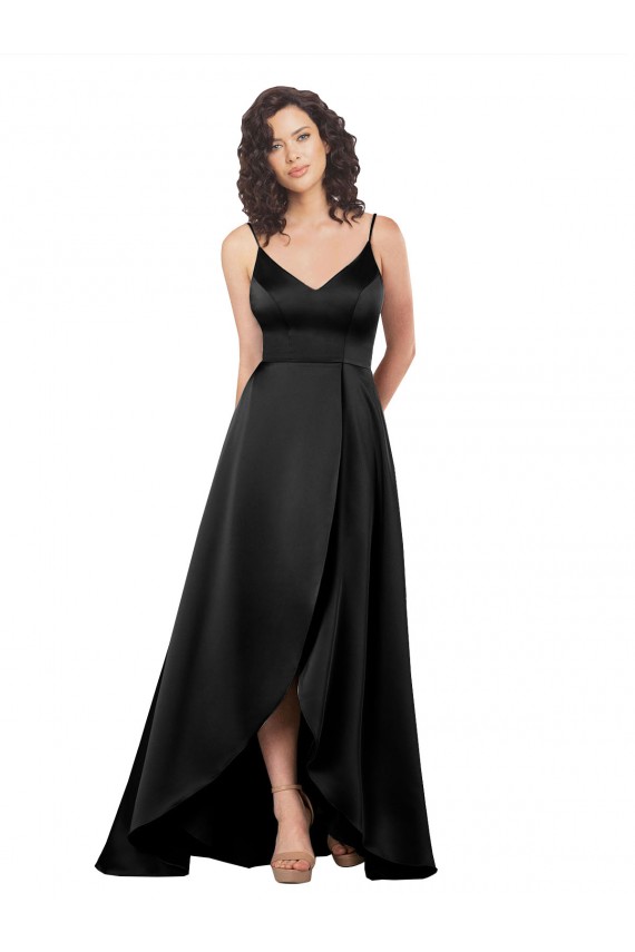 Discount High Low V-Neckline Formal Silky Satin Tulip Bridesmaid Dress / Prom Dress with Wrap Skirt