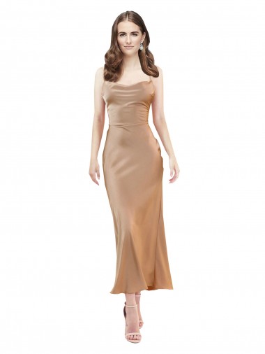 Discount Cowl Neck Formal Silky Satin Midi Length Bridesmaid Dress / Cocktail Prom Dress Low Back