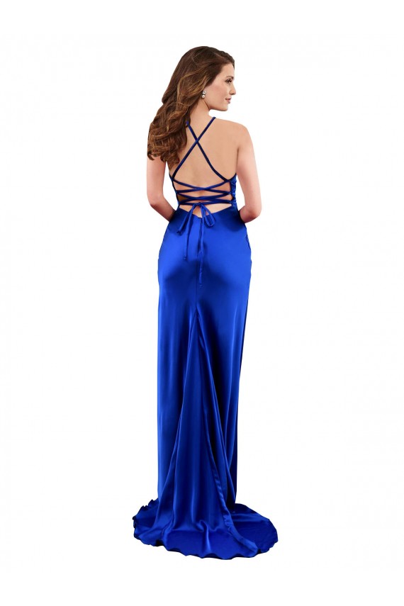 Discount Open Back Cowl Neck Long Formal Silky Satin Bridesmaid Dress / Prom Dress