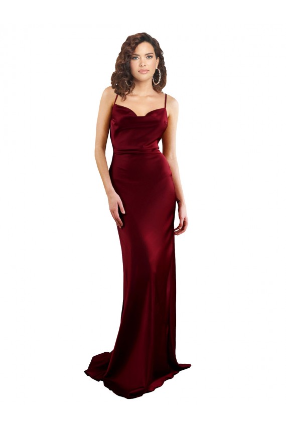 Discount Cowl Neck Long Criss Cross Open Back Formal Silky Satin Bridesmaid Dress / Prom Dress