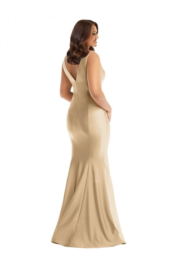 Discount Shirred Shoulder Formal Silky Satin Mermaid Bridesmaid Dress / Prom Dress