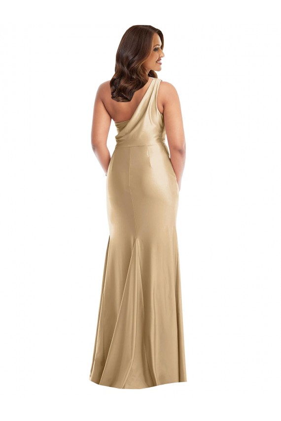 Discount One Shoulder Asymmetrical Cowl Back Formal Silky Satin Mermaid Bridesmaid Dress / Prom Dress
