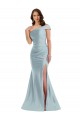 Discount Bias-Cuff One Shoulder Formal Silky Satin Mermaid Bridesmaid Dress / Prom Dress with Side Slit