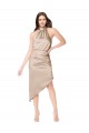 Discount Silky Satin High Low Midi Cocktail Length Bridesmaid Dress / Prom Dress with Asymmetric Skirt