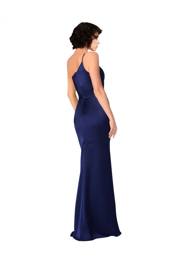 Discount One Shoulder Formal Silky Satin Bridesmaid Dress / Prom Dress with Skirt Slit