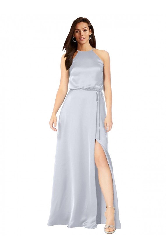 Discount Halter Neck Formal Silky Satin Bridesmaid Dress with Strappy Back