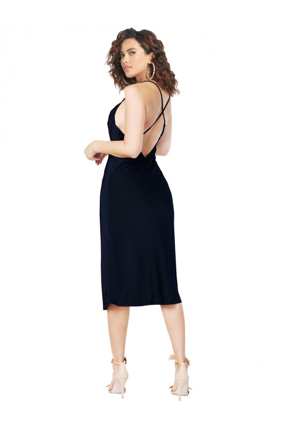 Discount Short Cocktail Midi Length Formal Silky Satin Bridesmaid Dress / Prom Dress with Cowl Neck and Cross Back Straps