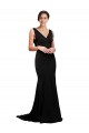 Discount V-Neck Full Length Formal Silky Satin Bridesmaid Dress / Prom Dress with Soft Cowl Neck and Sweep Train