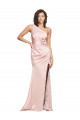 Discount Full Length Ruched Formal Silky Satin Bridesmaid Dress / Prom Dress with Low Back and High Split