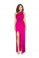 Discount One Shoulder Long Full Length Formal Silky Satin Bridesmaid Dress / Prom Dress with Front Side Split