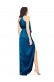 Discount High Halter Neck Formal Silky Satin Bridesmaid Dress / Prom Dress with Sash Overlay and Side Split